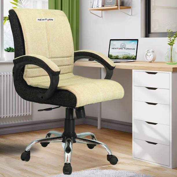 Newturn MAXSON Mid Soft Jute Fabric work from Office/home chair with 1 Yrs Parts Wrty Jute Office Adjustable Arm Chair
