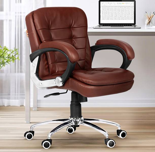 Da URBAN Milford Brown Revolving | Mid Back | Ergonomic | Home & Office Leatherette Office Executive Chair