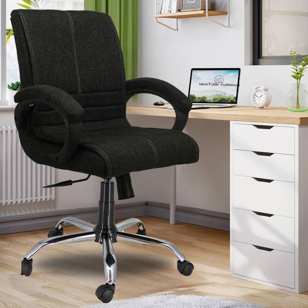 Newturn MAXSON Mid Soft Jute Fabric work from Office/home chair with 1 Yrs Parts Wrty Jute Office Adjustable Arm Chair