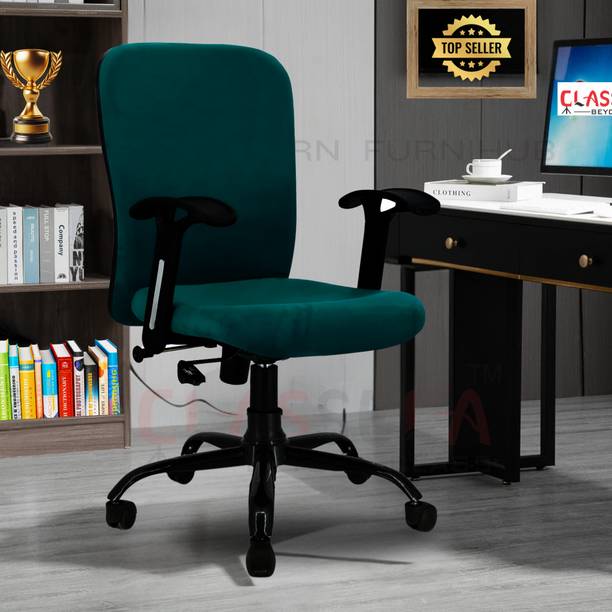 CLASSELA Rainbow velvet Mid back work from home chair with Metal base & 2 Years warranty Leatherette Office Adjustable Arm Chair