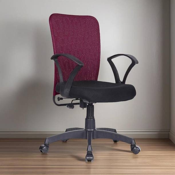 MAESTRO Office Arm Chair with Metallic Frame, Mesh Back, Nylon Base,& Adjustable Handle Fabric Office Arm Chair