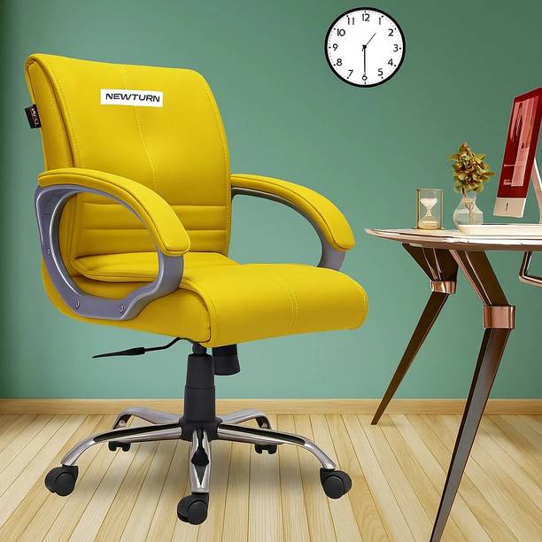 Newturn MAXSON Mid back Work from home/Office/study/desk(WFH) chair (2 Yrs parts wrty) Leather Office Adjustable Arm Chair