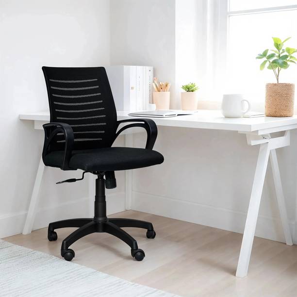 Seventh Heaven Ergonomic Office Chair Mid Back Lumbar Support Armrest Fabric Office Arm Chair