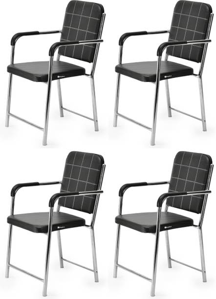 KITHANIA Office Reception Study Chair| Black With Arms | Heavy Duty Frame| Leather Office Arm Chair