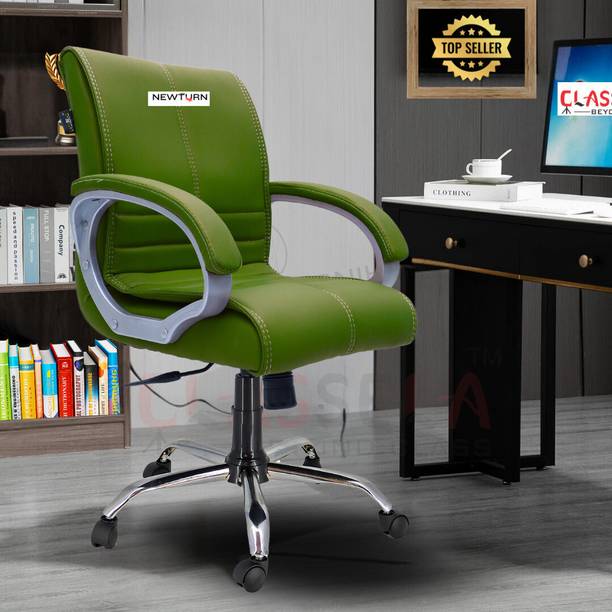 Newturn MAXSON Mid back Work from home/Office/study/desk(WFH) chair (2 Yrs parts wrty) Leather Office Adjustable Arm Chair