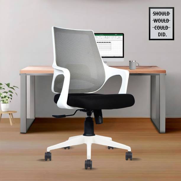 beaatho Grace White With 3 Years Warranty Mid Back Ergonomic Revolving Mesh Office Executive Chair