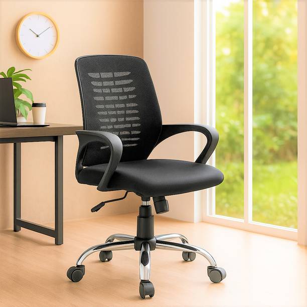 Oakcraft Low Back Ergonomic|Lumbar Support|Soft Comfortable PU Pads |Fabric Chair Fabric Office Arm Chair