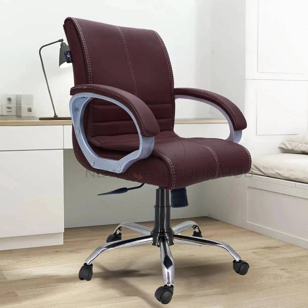 Newturn MAXSON Mid back Work from home/Office/study/desk(WFH) chair (2 Yrs parts wrty) Leather Office Adjustable Arm Chair