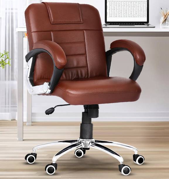 Da URBAN Brent Brown Revolving | Mid Back | Ergonomic | Home & Office | Leatherette Office Executive Chair