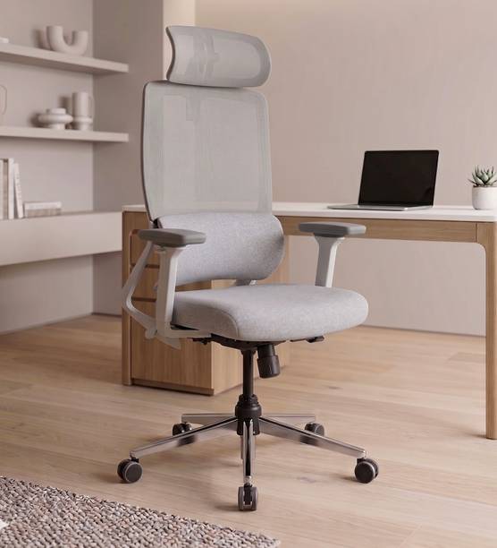 Aasana Pravah Office Chair with Flexi Back and Seat Slider in White Mesh Office Adjustable Arm Chair