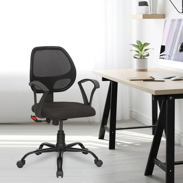 Nilkamal Mustang Mid Back Upholstered with Height Adjustable | Swivel | Tilt Mechanism Fabric Office Arm Chair