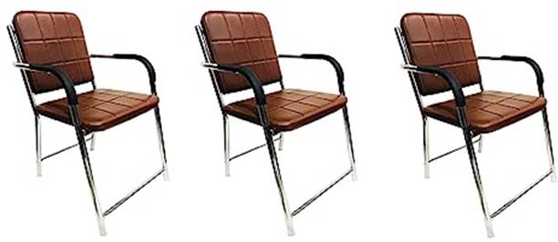 P P CHAIR Visitor Chair home/office with arm Rest with Steel Frame and Cushioned seat Back Leatherette Office Arm Chair