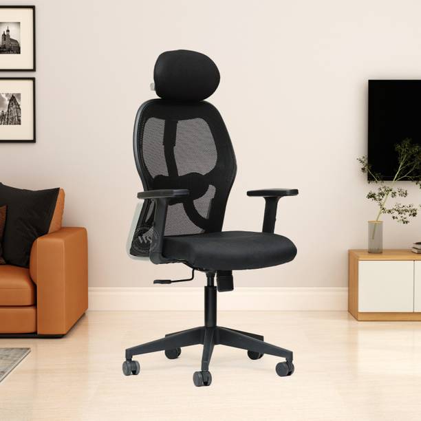 Wooden Street Auriga Office Chair, High Back Mesh Ergonomic Desk Chair With Comfortable Seat Nylon Office Adjustable Arm Chair