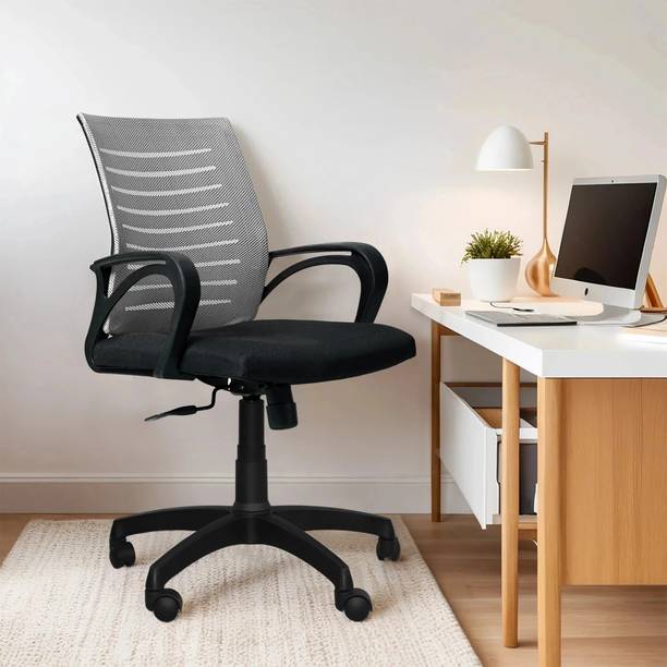 Seventh Heaven Ergonomic Chair Mid Back with Lumbar Support and Armrest Fabric Office Arm Chair