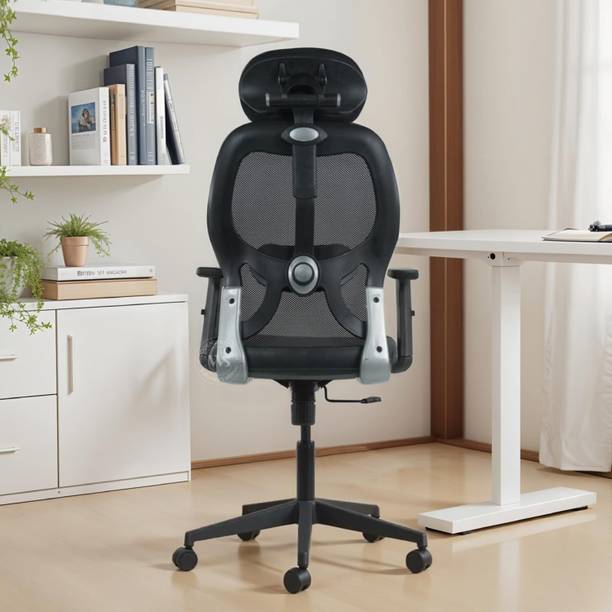 Wooden Street Auriga Office Chair, High Back Mesh Mesh Ergonomic Desk Chair Comfortable Seat Nylon Office Adjustable Arm Chair