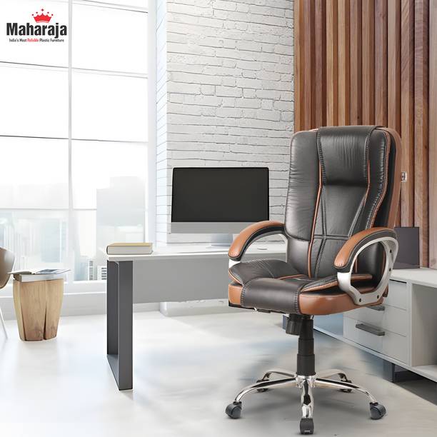 Revolving Chairs, Chair for Office Work at Home | Boss Chair with Cushioned Seat Leatherette Office Executive Chair (Brown, Optional Installation Available)