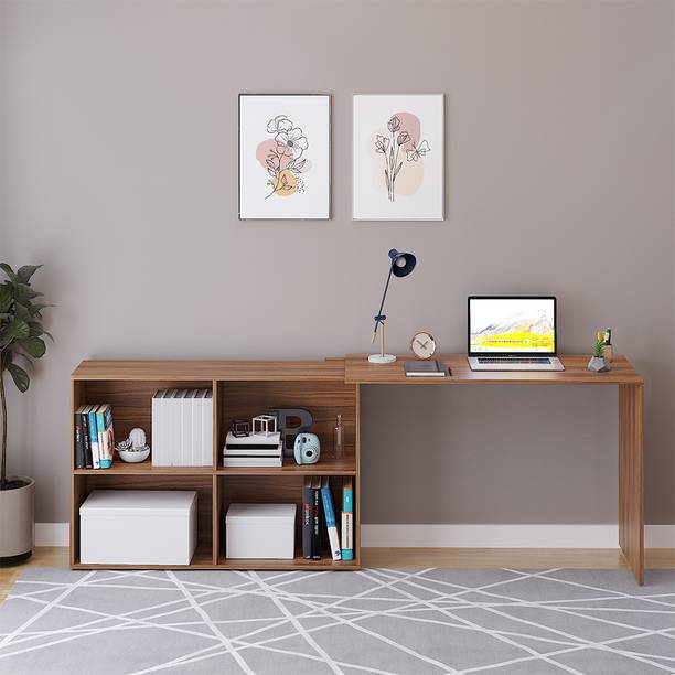 FURNEASER Maggen Computer Office Table with BookShelf, Workstation, Foldable Study Table, Engineered Wood Study Table