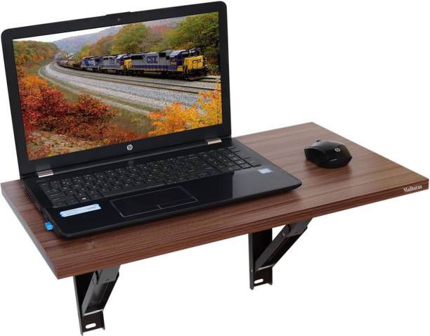 Madhuran Minielara Folding Wall Mounted Table for Study Cum Laptop Walnut/Dining Tables with Storage Foldable Brackets Kitchen Breakfast Bed Old Man Work Station Engineered Wood Study Table