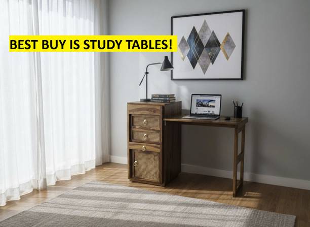 Deuba Solid Sheesham Wood Study Table with 3 Drawer Storage Unit For Room & Office | Solid Wood Study Table