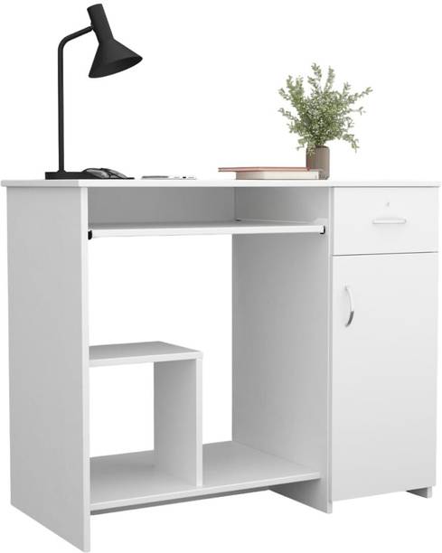 CREATIVE QUBE Engineered Wood Study&Office Table with Drawer, Cabinet Storage & Keyboard Tray Engineered Wood Office Table