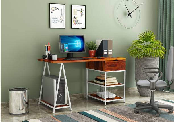 AMBICA WOODMART study table with storage, computer desk, wooden computer table, computer table Solid Wood Study Table