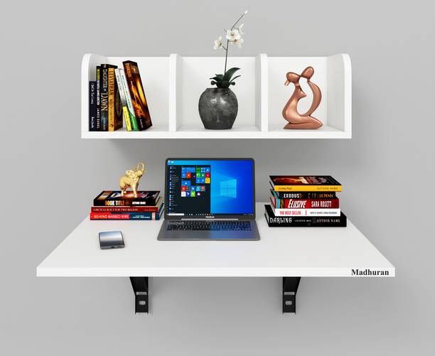 Madhuran Engineered Wood Wall Mounted Large Study Table Desk with Books Shelf Engineered Wood Study Table