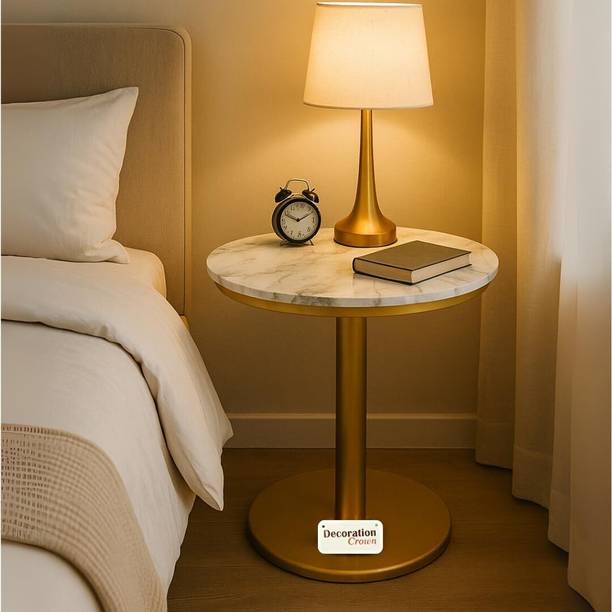 Decoration Crown Marble Laminated Wooden Contemporary Coffee End Table with Golden Metal Frame Metal Multipurpose Table