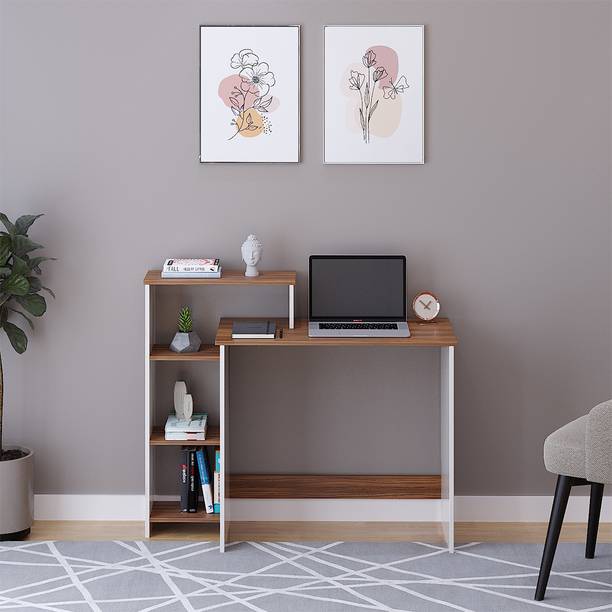 FURNEASER Austin Computer Table, WFH Desk, Gaming Table with Bookshelf, Engineered Wood Study Table