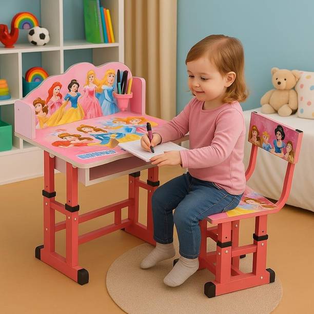 Vaikunth Premium Kids Study Table and Chair Set for Girls | Adjustable Height Metal Desk Chair