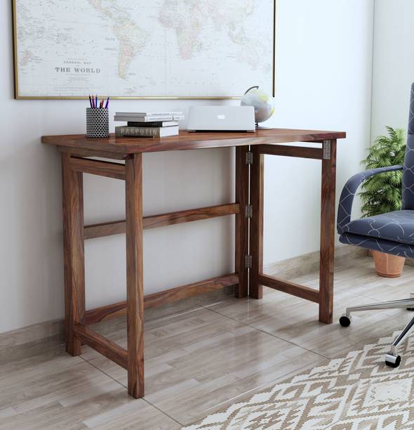 House Of Kuber Solid Sheesham Wood Folding Study Table, Wooden Office Table For Home And Office Solid Wood Study Table