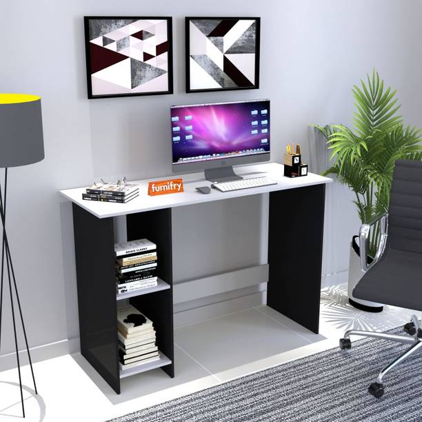 plantzy Multifunctional Wooden Study Table/Writing Reading Table/Laptop Computer Desk for Home Office with Open Shelves/Study Desk (40x16x28 inches, Black White) Engineered Wood Study Table