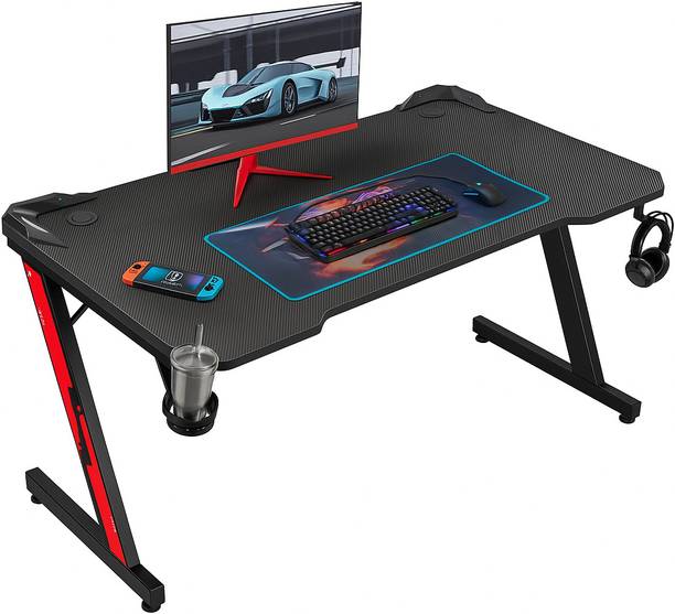 inveXo Gaming Desk with LED Lights, Carbon Fiber Surface, Cup Holder,Headphone Hook Engineered Wood Multipurpose Table