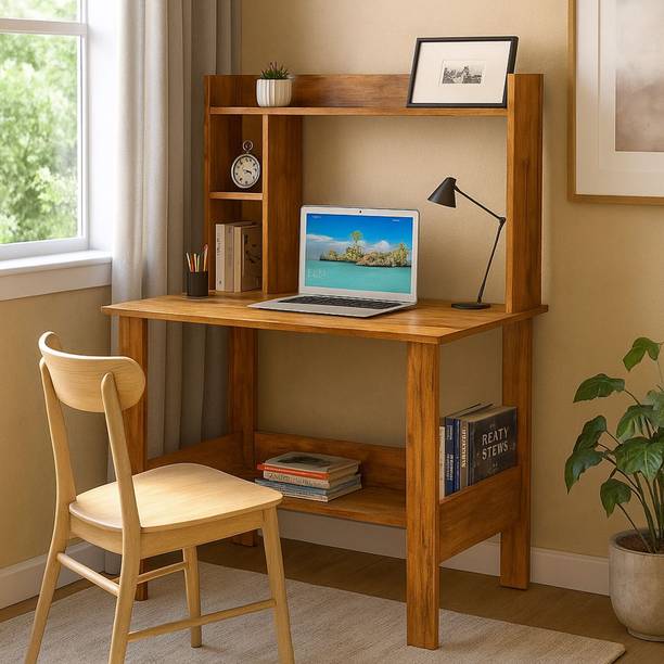 Callas | Wooden Study Table with Hutch & Bottom Storage | Computer Table | Engineered Wood Multipurpose Table