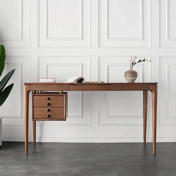 NG Decor Tanic Mid Century Walnut Ash Wood Writing Desk with 5 Drawer Engineered Wood Office Table