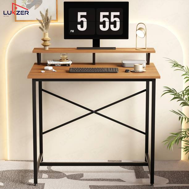 LUKZER X-Support Study Table with Monitor Riser for Home Office (MST-009) Engineered Wood Office Table