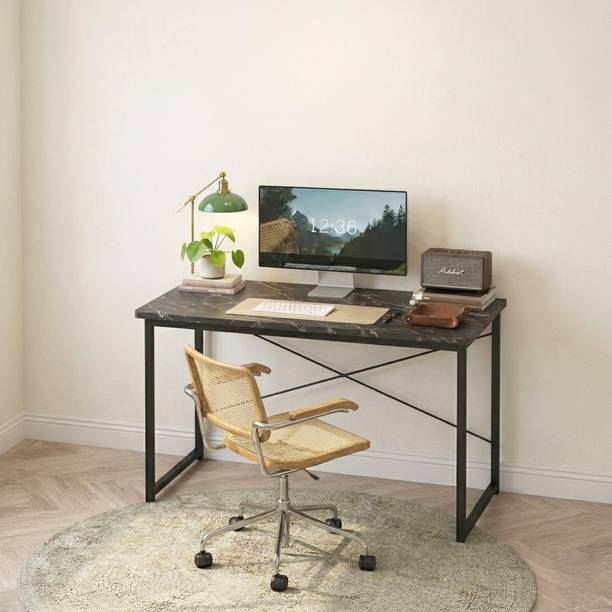 ARLAVYA ARLAVYA Study Table | Computer & Office desk | Marble Finish | Black Metal Frame Engineered Wood Study Table