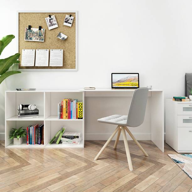 FURNEASER Maggen Computer Office Table with BookShelf, Workstation, Foldable Study Table, Engineered Wood Study Table