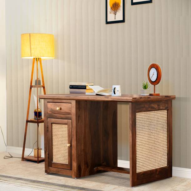 RAJWADA FURNISH Rattan Sheesham Wood Cane Study Table with Drawers Storage for Living Room Solid Wood Study Table