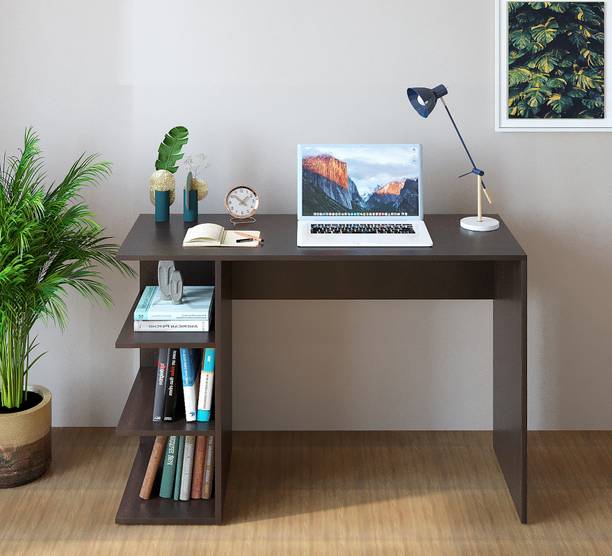 FURNEASER Qualish Computer Table with 3 Shelves, Workstation WFH Table, Engineered Wood Study Table