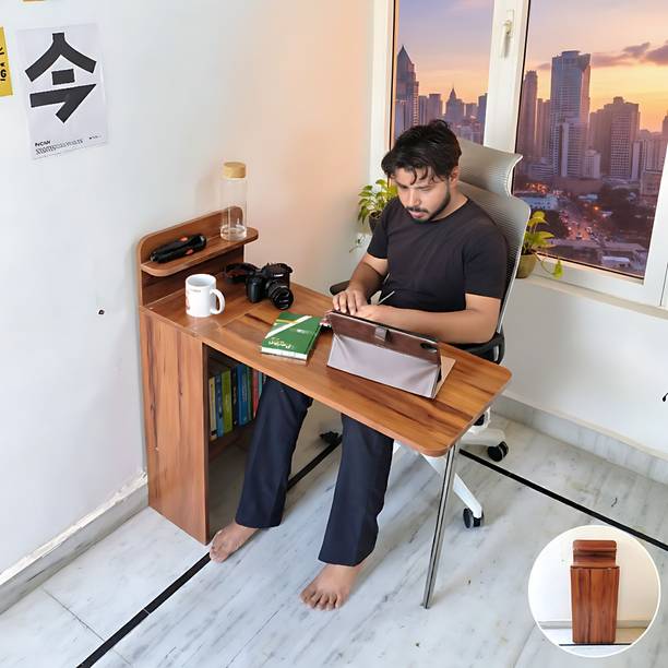 Asaroy Smart Folding Study Table desk for Home office with Storage & Space Saving Engineered Wood Multipurpose Table