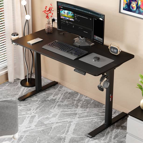 LUKZER Electric Height Adjustable Study Table Sit Stand Desk (EST-003) Engineered Wood Office Table
