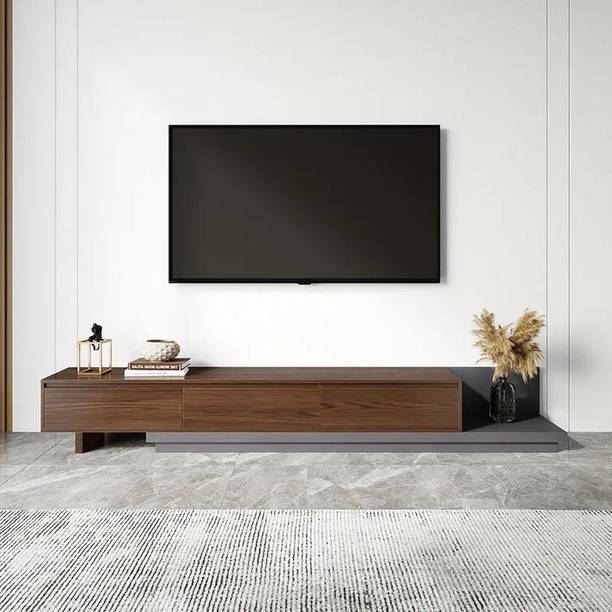 NG Decor Minimalist 3-Drawer Retracted & Extendable TV Stand in Walnut & Gray Up to 120" Engineered Wood Office Table