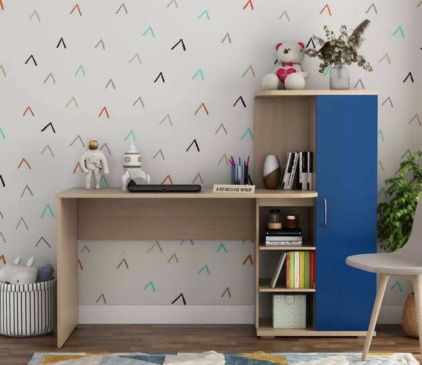 Floresta Wud Engineer Wood Beige & Blue Study Table With Multi Storage Space For Study Room | Engineered Wood Study Table