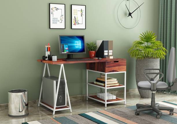 AMBICA WOODMART study table with storage, computer desk, wooden computer table, computer table Solid Wood Study Table