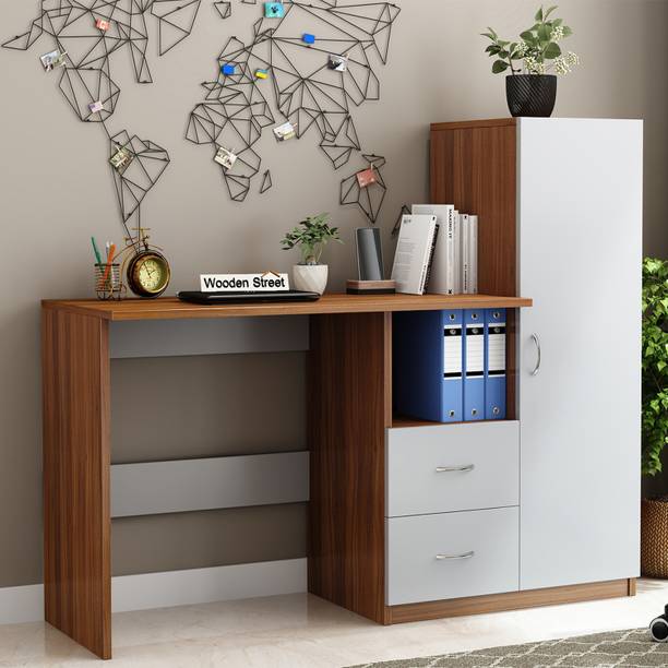 Wooden Street Alister Engineered Wood Study Table (Exotic Teak Frosty White) Engineered Wood Study Table