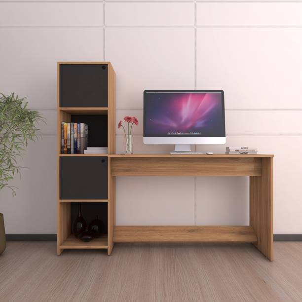 spacesbyU Duocia Study Table with Cabinet and Open Storage | Computer Table | Engineered Wood Study Table