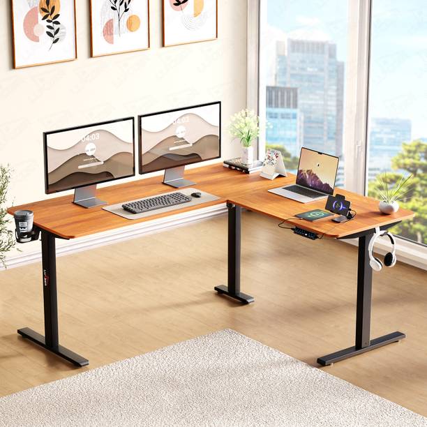 LUKZER EST-001/UC L-Shape Electric Height Adjustable Desk with USB & Type-C Engineered Wood Multipurpose Table