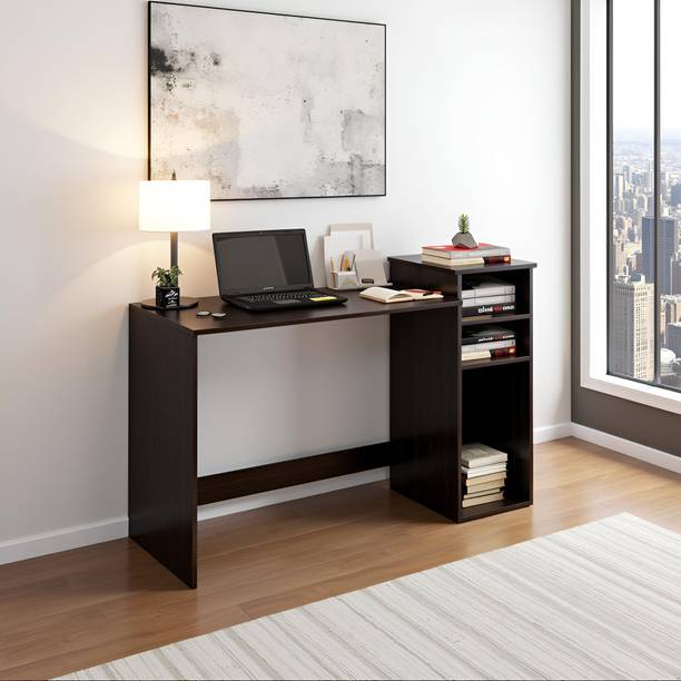 FURNEASER Zannis Computer Table with 3 Shelf, Workstation WFH Table, Engineered Wood Study Table
