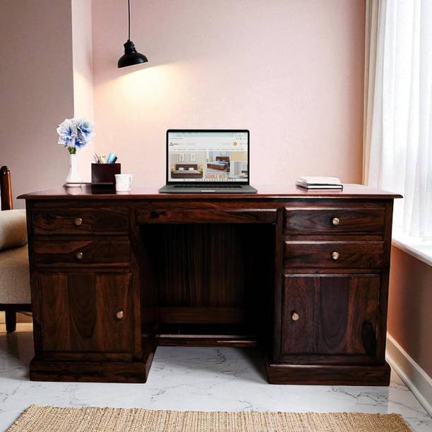 LIFEWOOD Life Wood Solid Sheesham Wooden Study Table with 4 Drawers & 2 Cabinets Doors Solid Wood Office Table