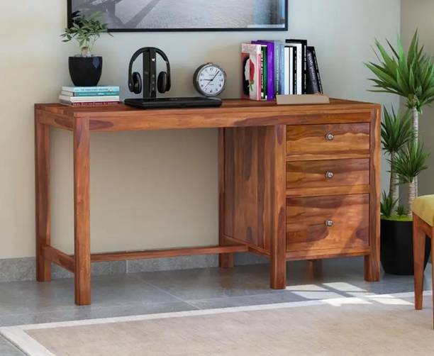 TRUE FURNITURE Sheesham (Rosewood) Computer Desk with 3 Drawers Solid Wood Study Table